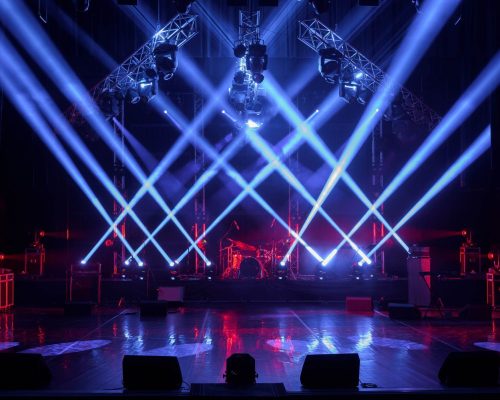 Free stage with lights, lighting devices. Free stage with lights, lighting devices.